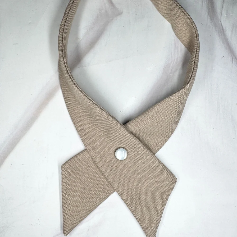 Khaki Criss-Cross Bow Tie for Uniform Adjustable Neck tie Pearl button sn…